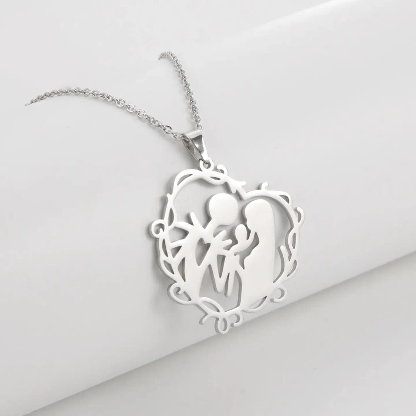 Collar Familia con Hijo Acero Plateado 4