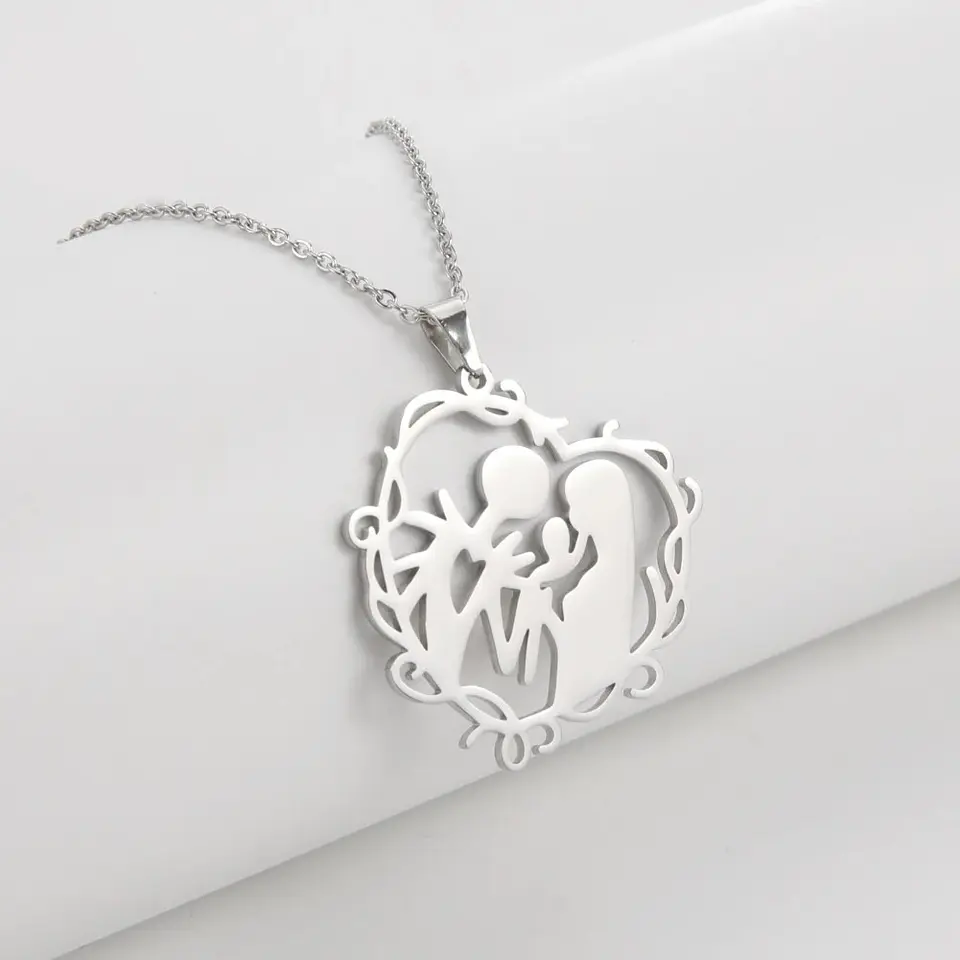 Collar Familia con Hijo Acero Plateado 4