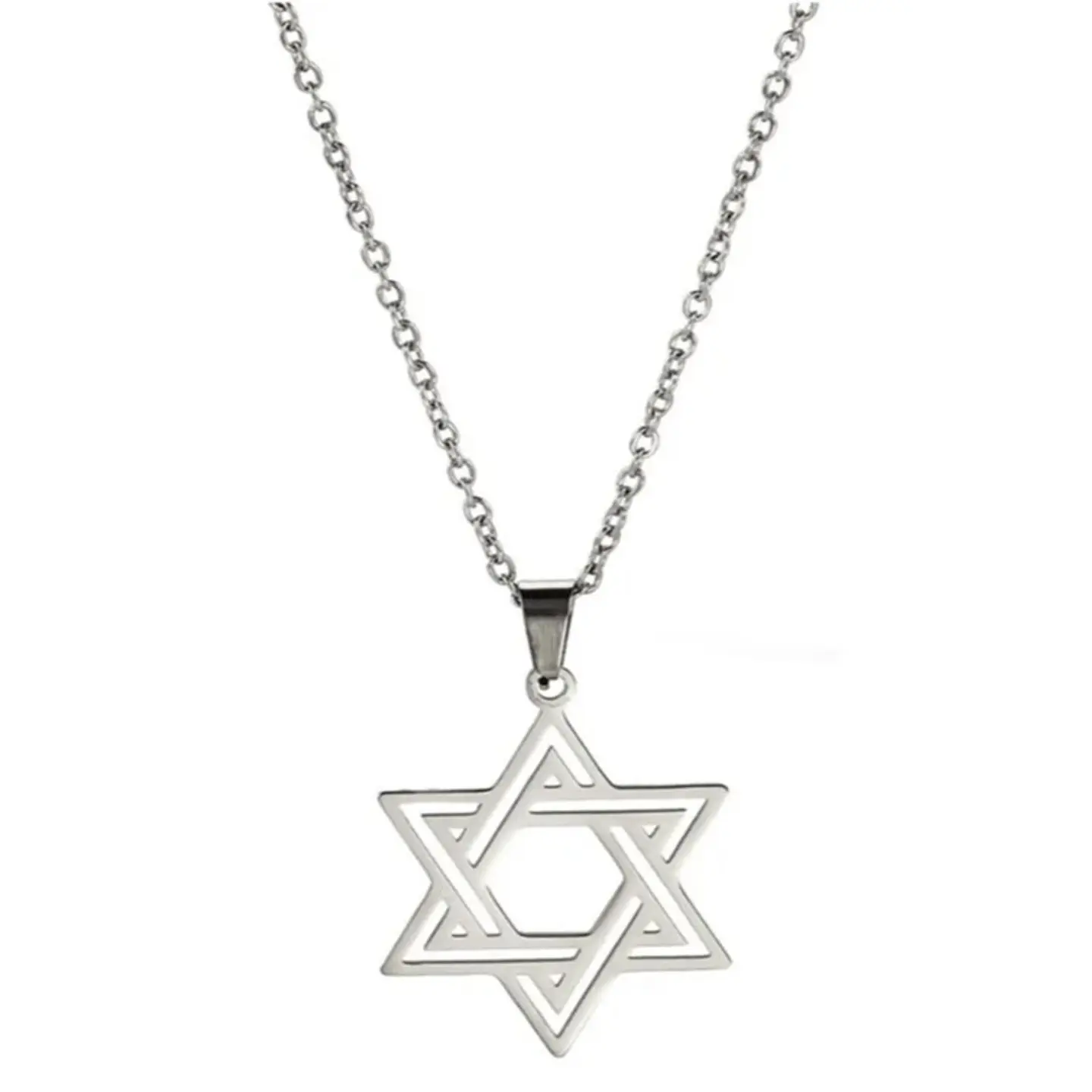 Colgante Collar Estrella David Biselada Acero Plateado 1