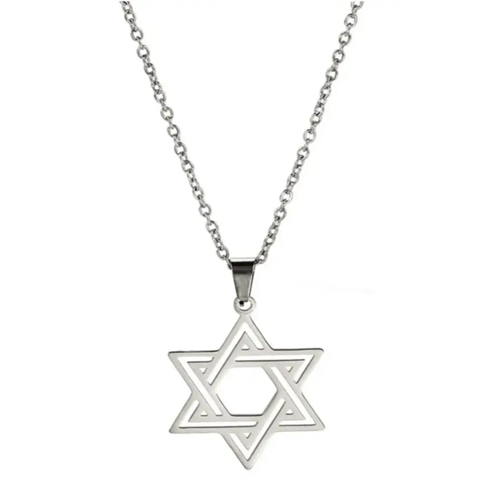 Colgante Collar Estrella David Biselada Acero Plateado 1