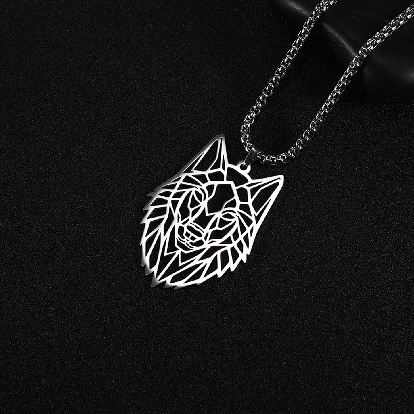 Collar Cabeza Lobo Wolf Acero Geométrico Plateado 6