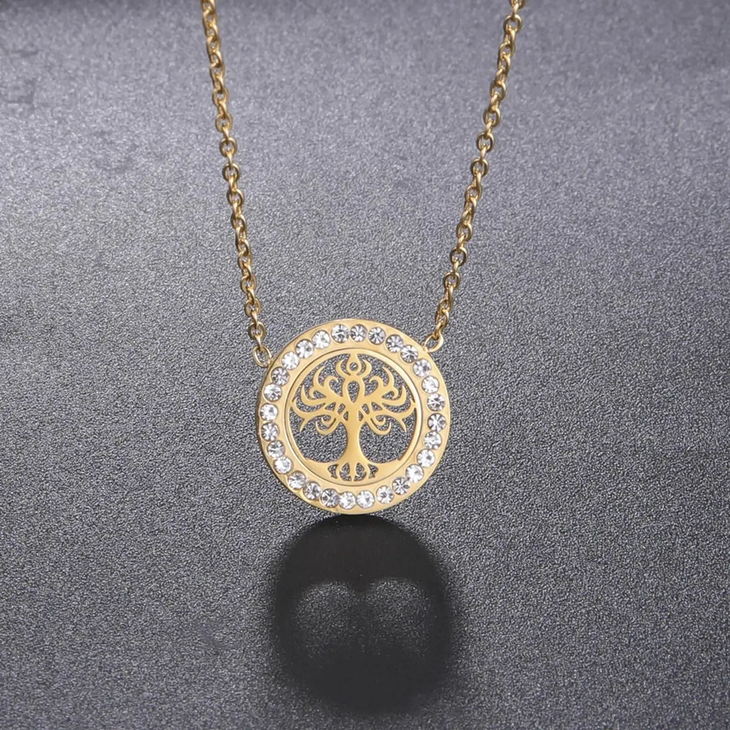 Collar Árbol de la vida con Circones Dorado Acero 8