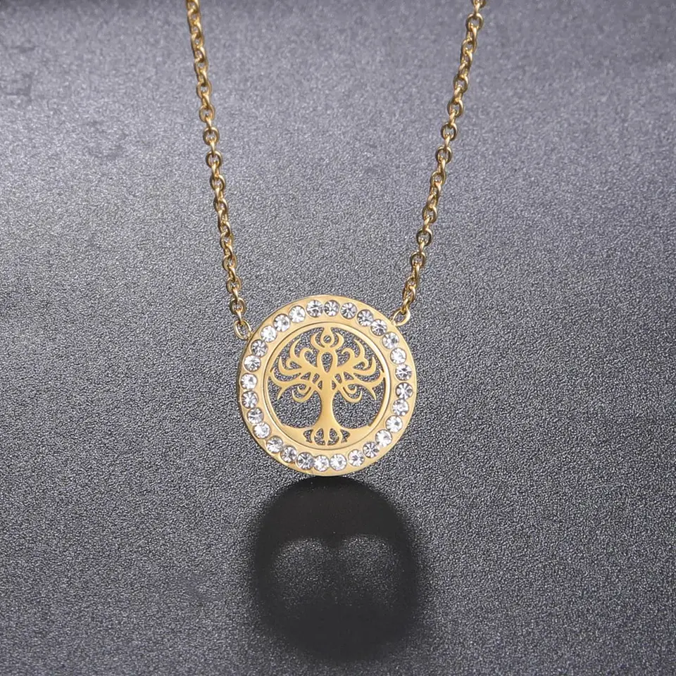 Collar Árbol de la vida con Circones Dorado Acero 8