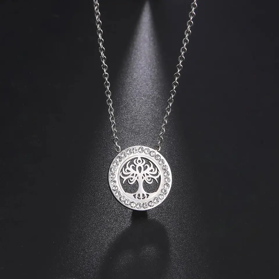 Collar Árbol de la vida con Circones Plateado Acero 3