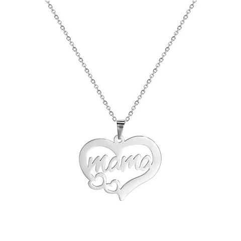 Collar Acero Mama Dos Corazones Plateado