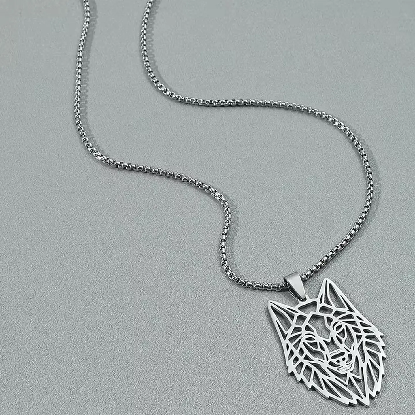 Collar Cabeza Lobo Wolf Acero Geométrico Plateado 7