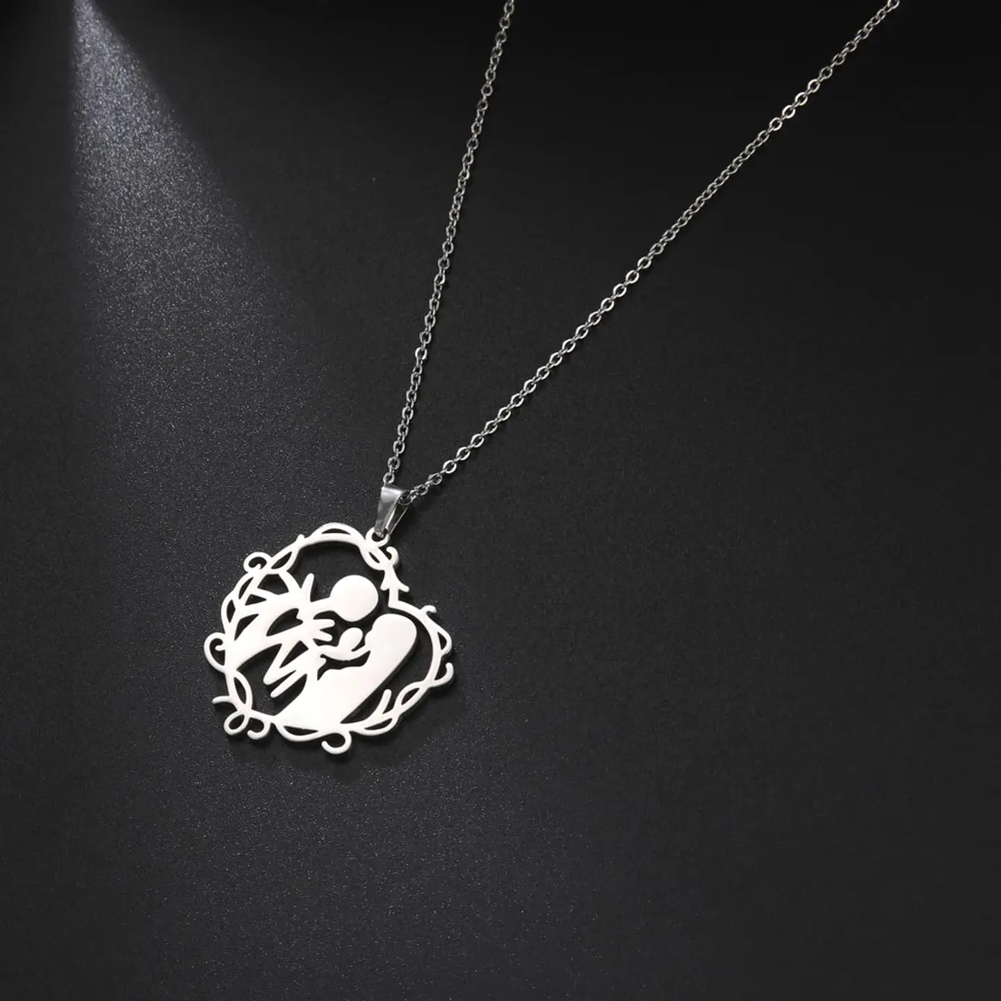 Collar Familia con Hijo Acero Plateado 7