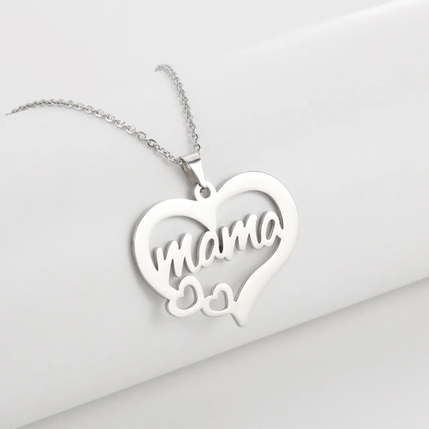 Collar Acero Mama Dos Corazones Plateado 2