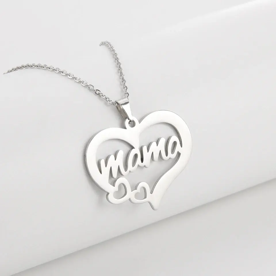 Collar Acero Mama Dos Corazones Plateado 2