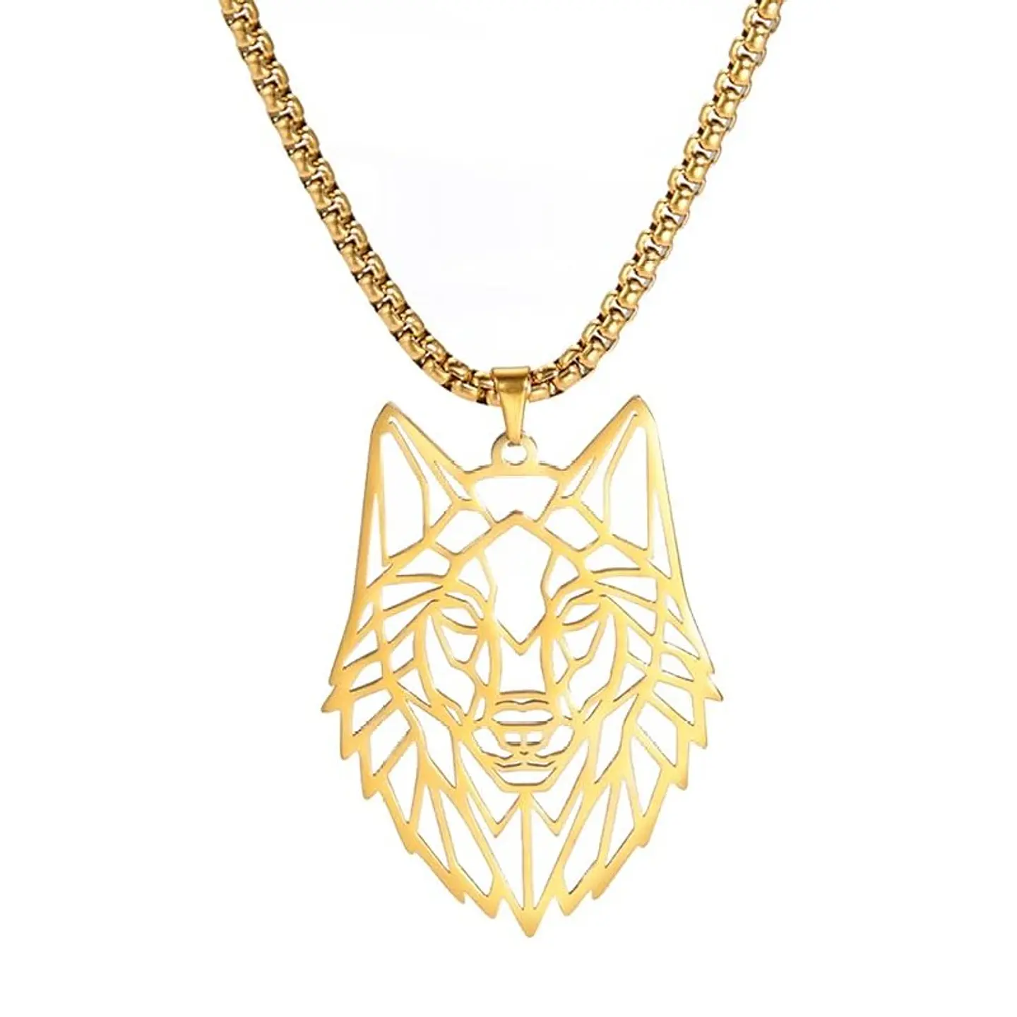 Collar Cabeza Lobo Wolf Acero Geométrico Dorado 1