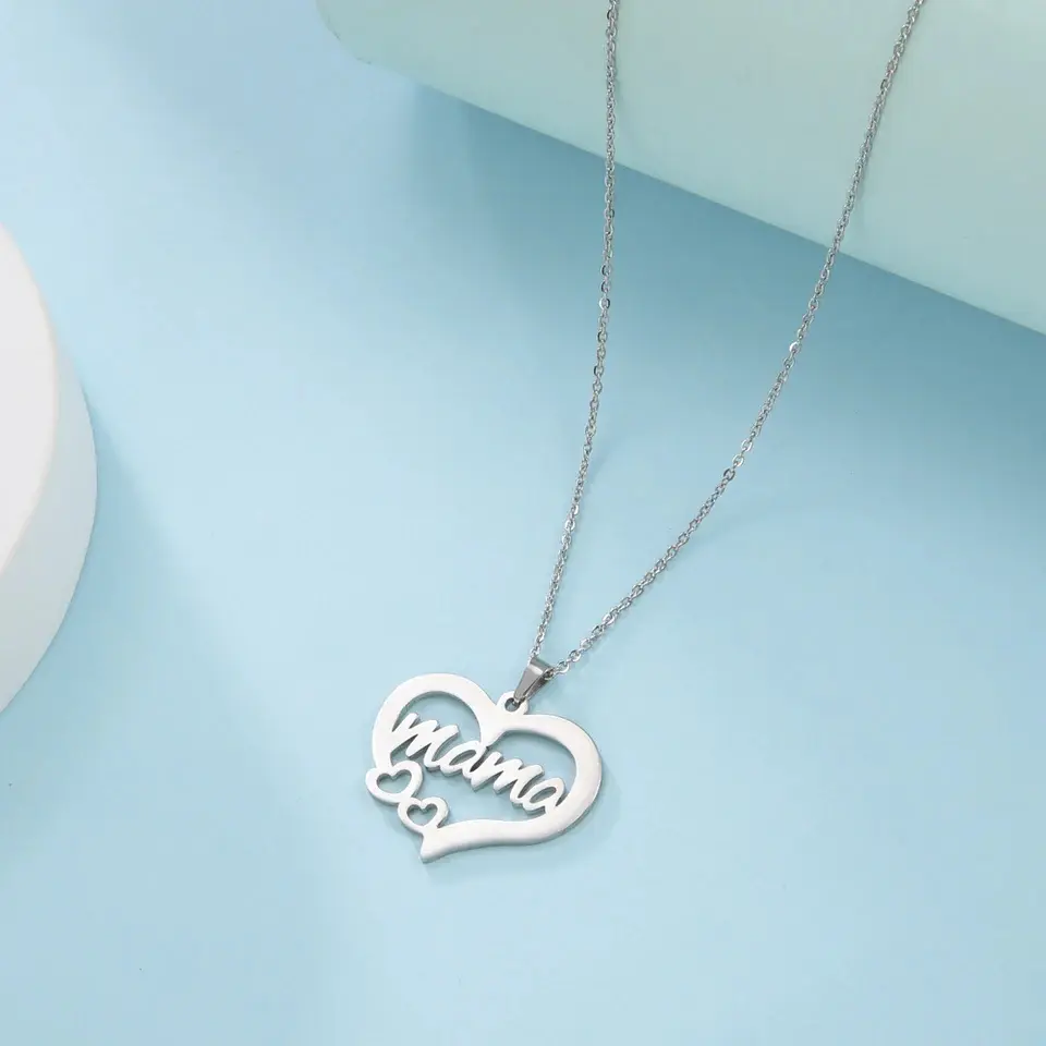 Collar Acero Mama Dos Corazones Plateado 3