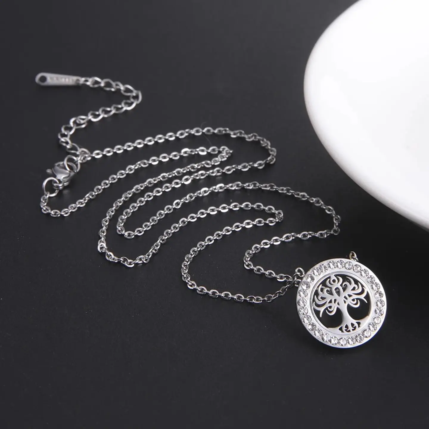 Collar Árbol de la vida con Circones Plateado Acero 5