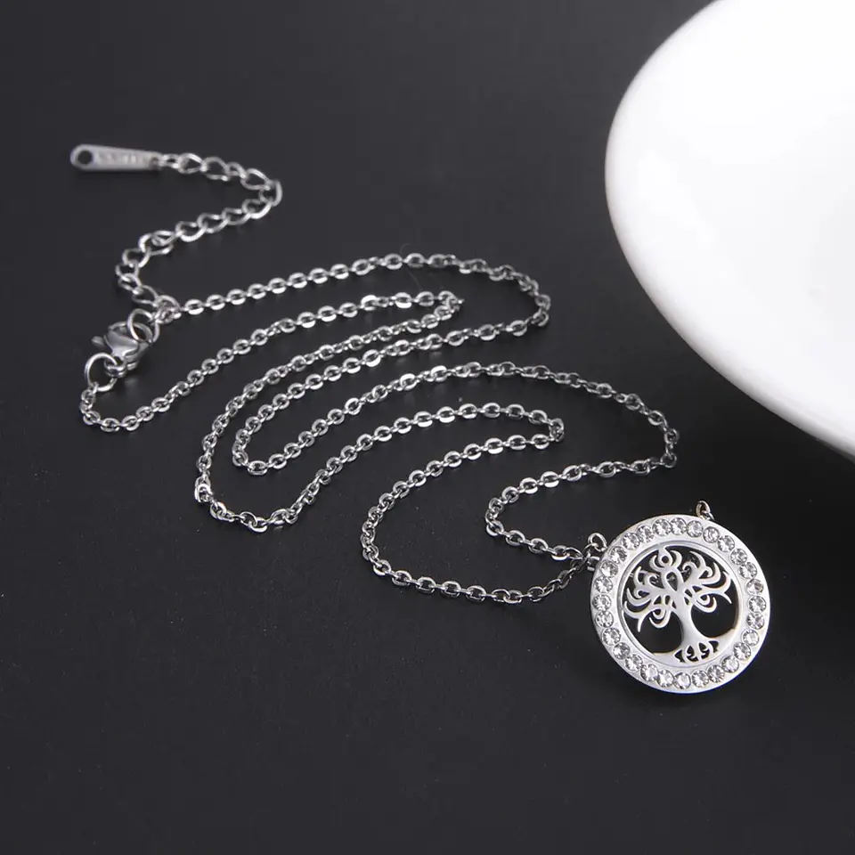 Collar Árbol de la vida con Circones Plateado Acero 5