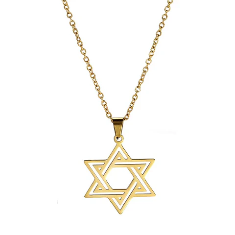 Colgante Collar Estrella David Biselada Acero Dorado