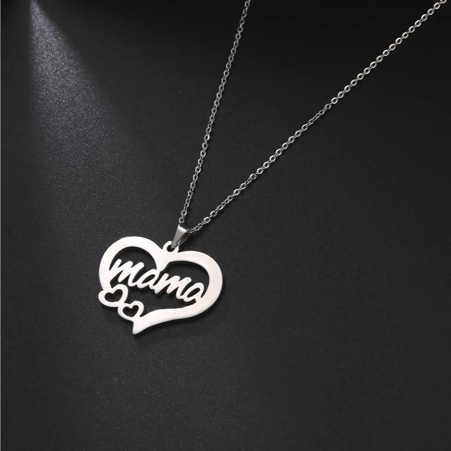 Collar Acero Mama Dos Corazones Plateado 4