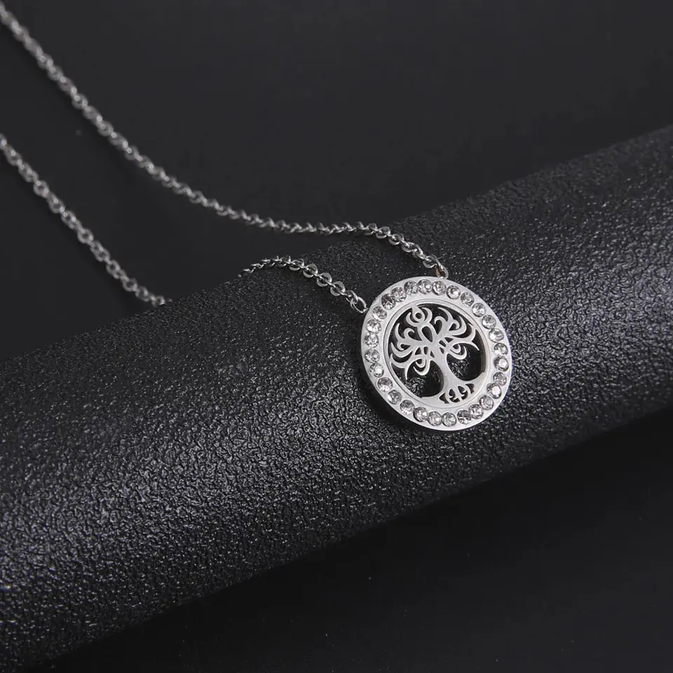 Collar Árbol de la vida con Circones Plateado Acero 6
