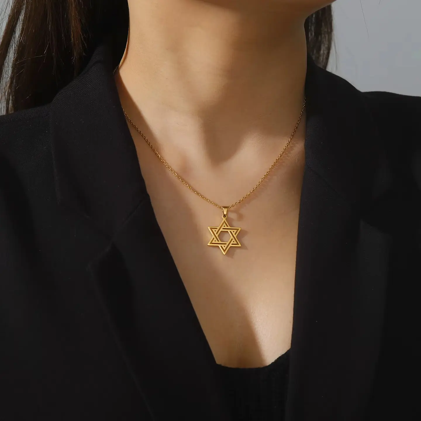 Colgante Collar Estrella David Biselada Acero Dorado 2