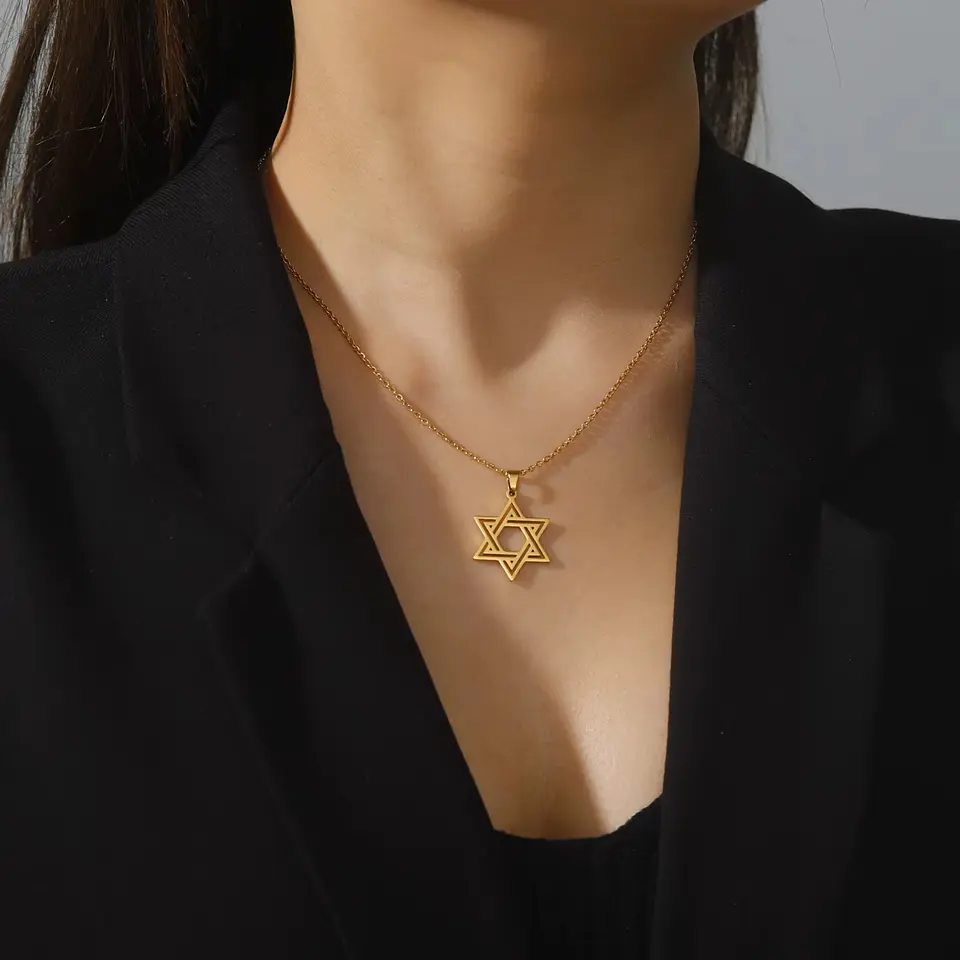 Colgante Collar Estrella David Biselada Acero Dorado 2