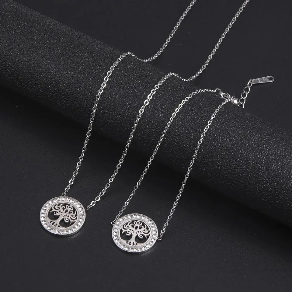 Collar Árbol de la vida con Circones Plateado Acero 7
