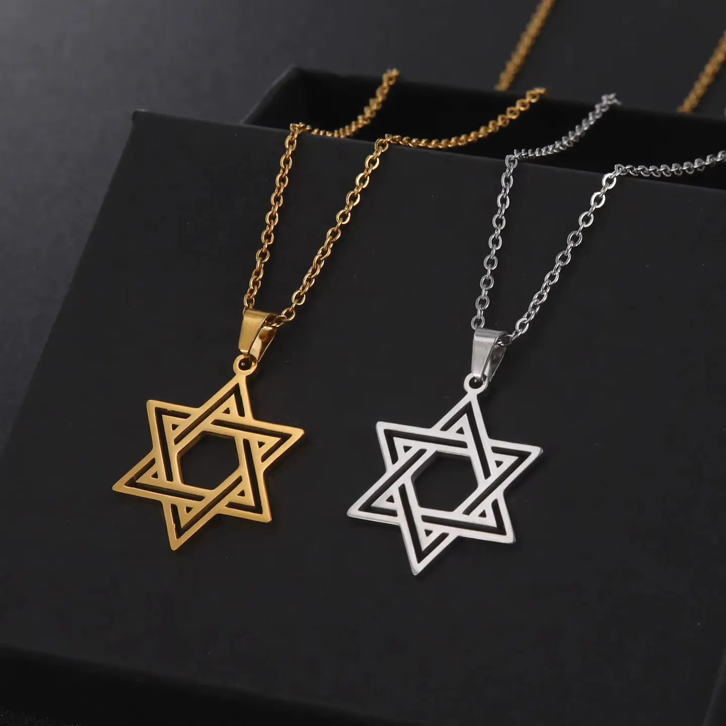 Colgante Collar Estrella David Biselada Acero Dorado 3