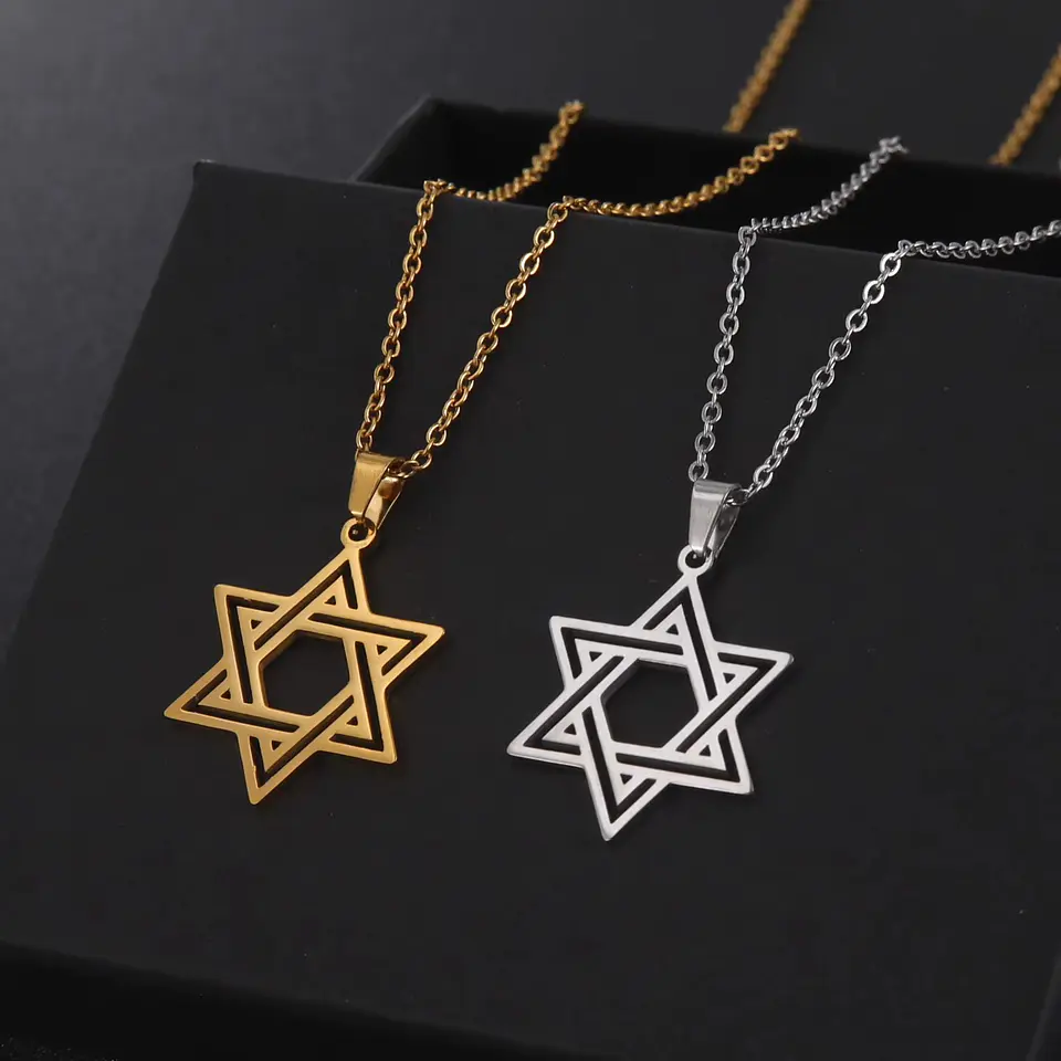 Colgante Collar Estrella David Biselada Acero Dorado 3