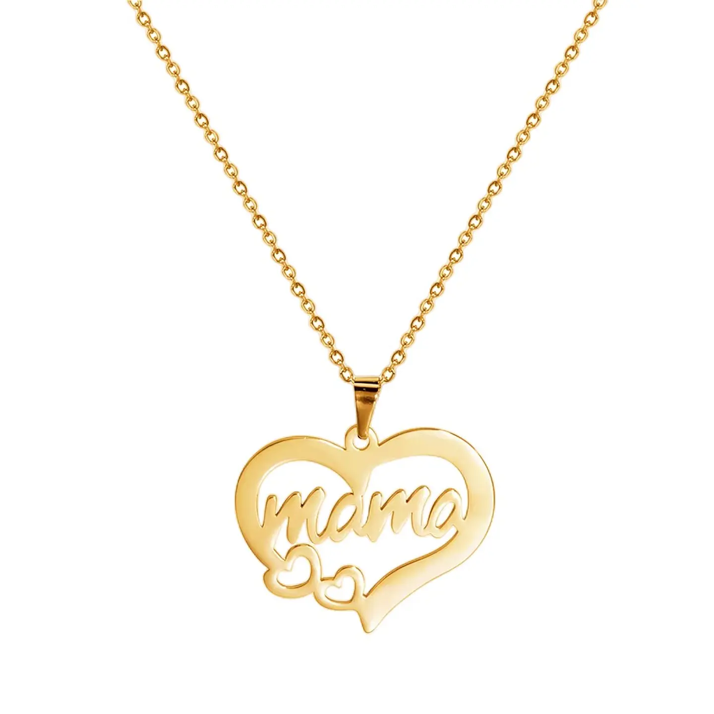 Collar Acero Mama Dos Corazones Dorado 1