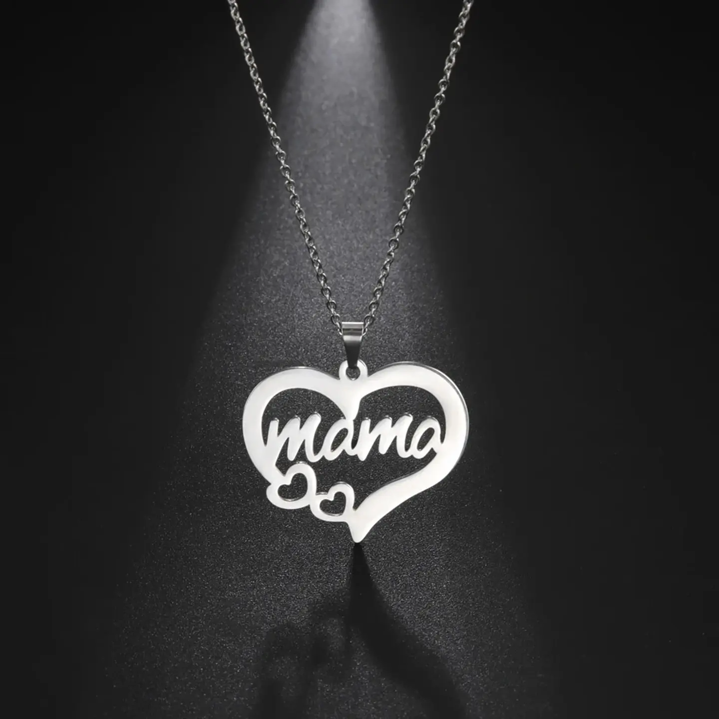 Collar Acero Mama Dos Corazones Plateado 6