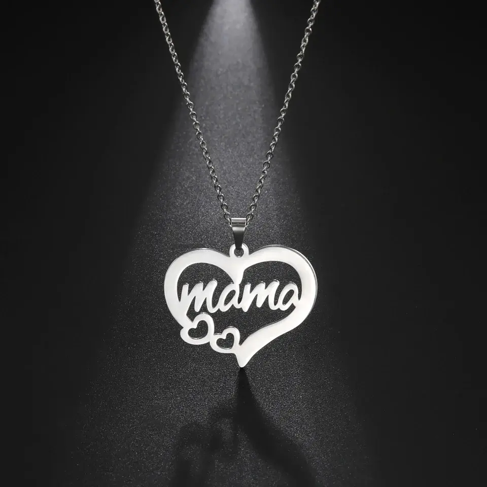 Collar Acero Mama Dos Corazones Plateado 6