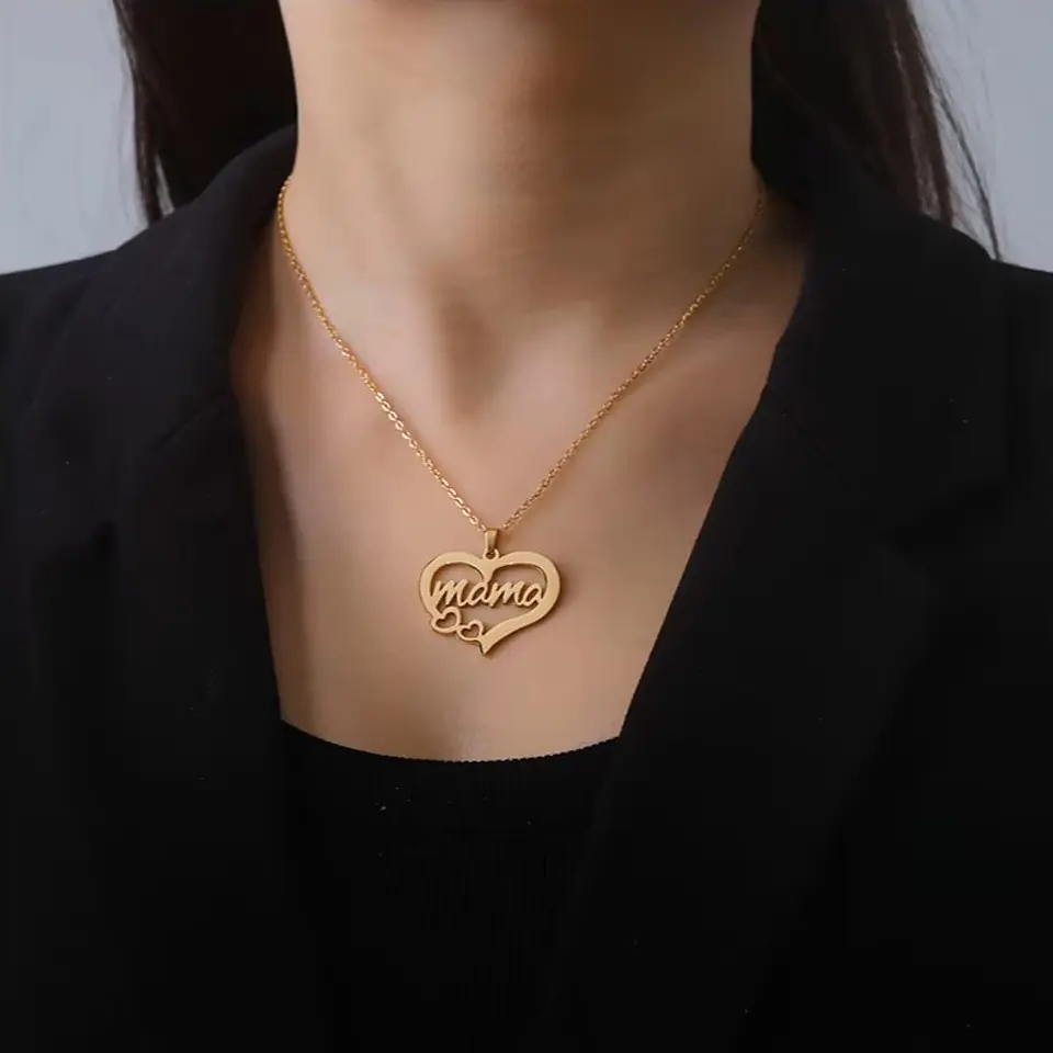 Collar Acero Mama Dos Corazones Dorado 2
