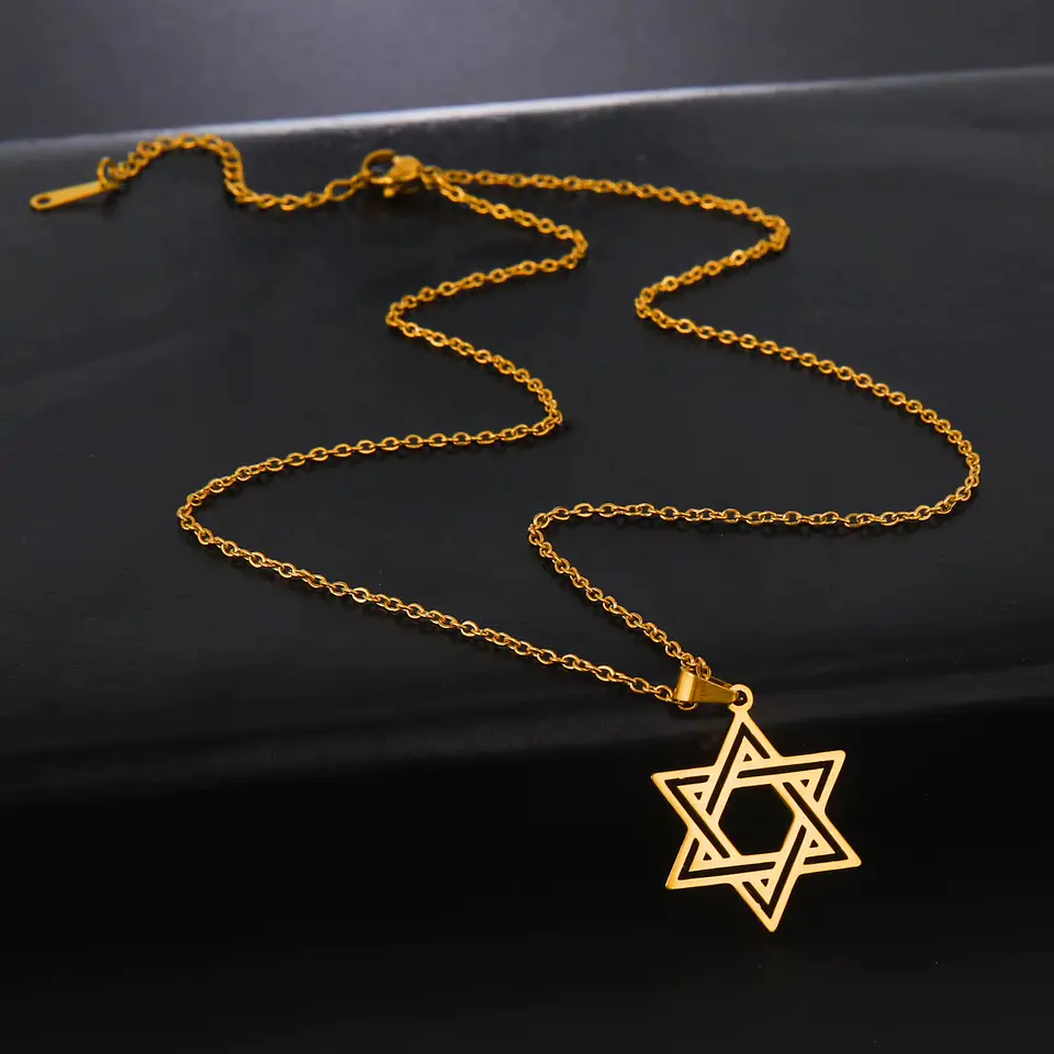 Colgante Collar Estrella David Biselada Acero Dorado 4