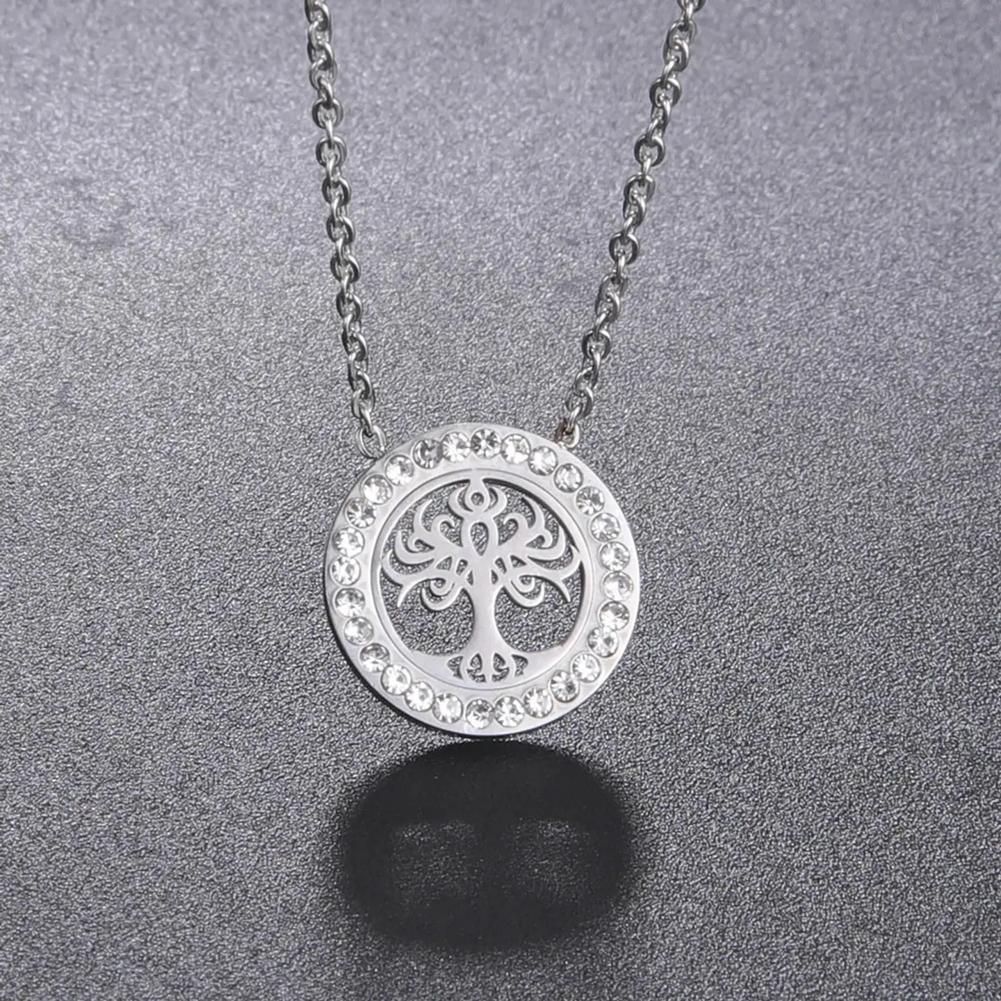 Collar Árbol de la vida con Circones Plateado Acero 8