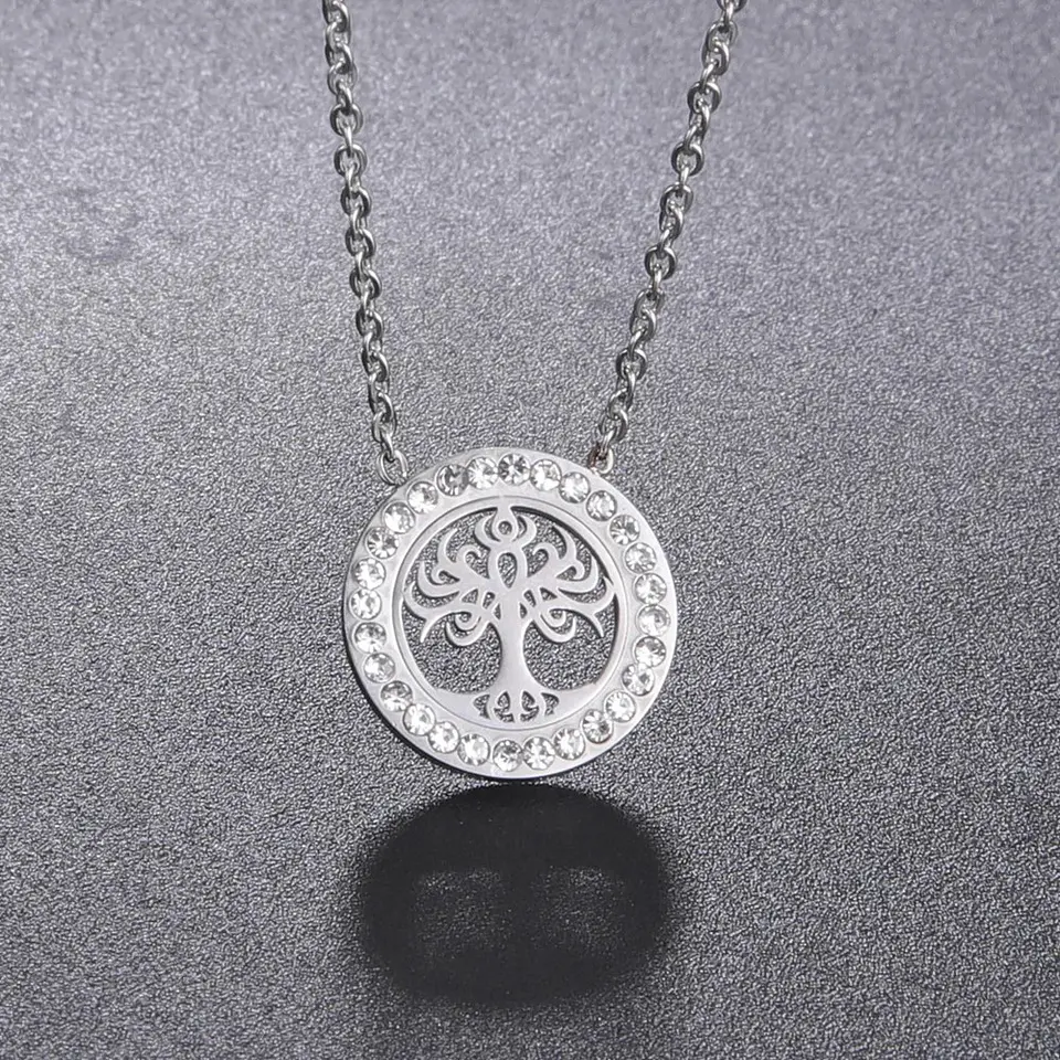 Collar Árbol de la vida con Circones Plateado Acero 8