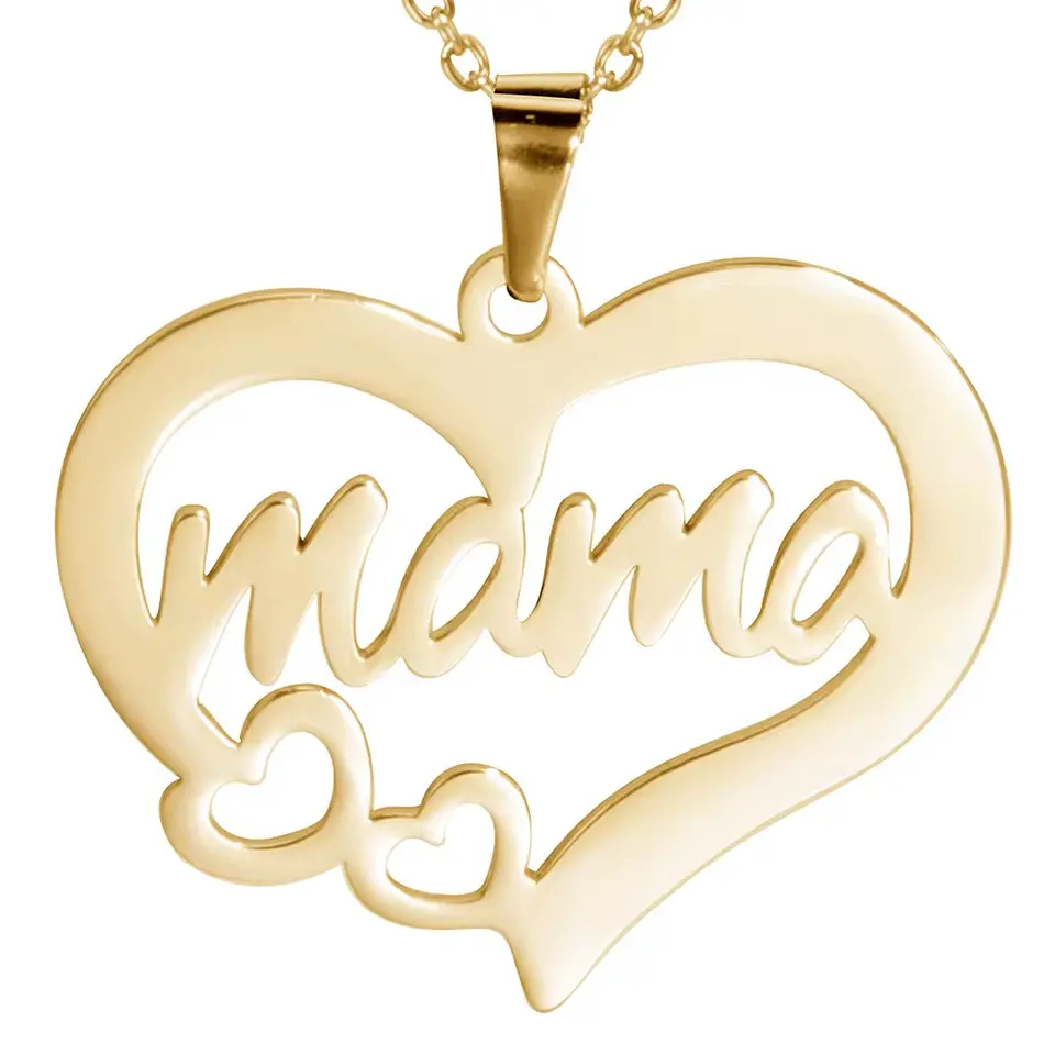 Collar Acero Mama Dos Corazones Dorado 3