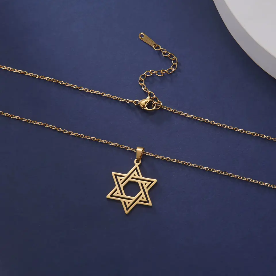 Colgante Collar Estrella David Biselada Acero Dorado 5