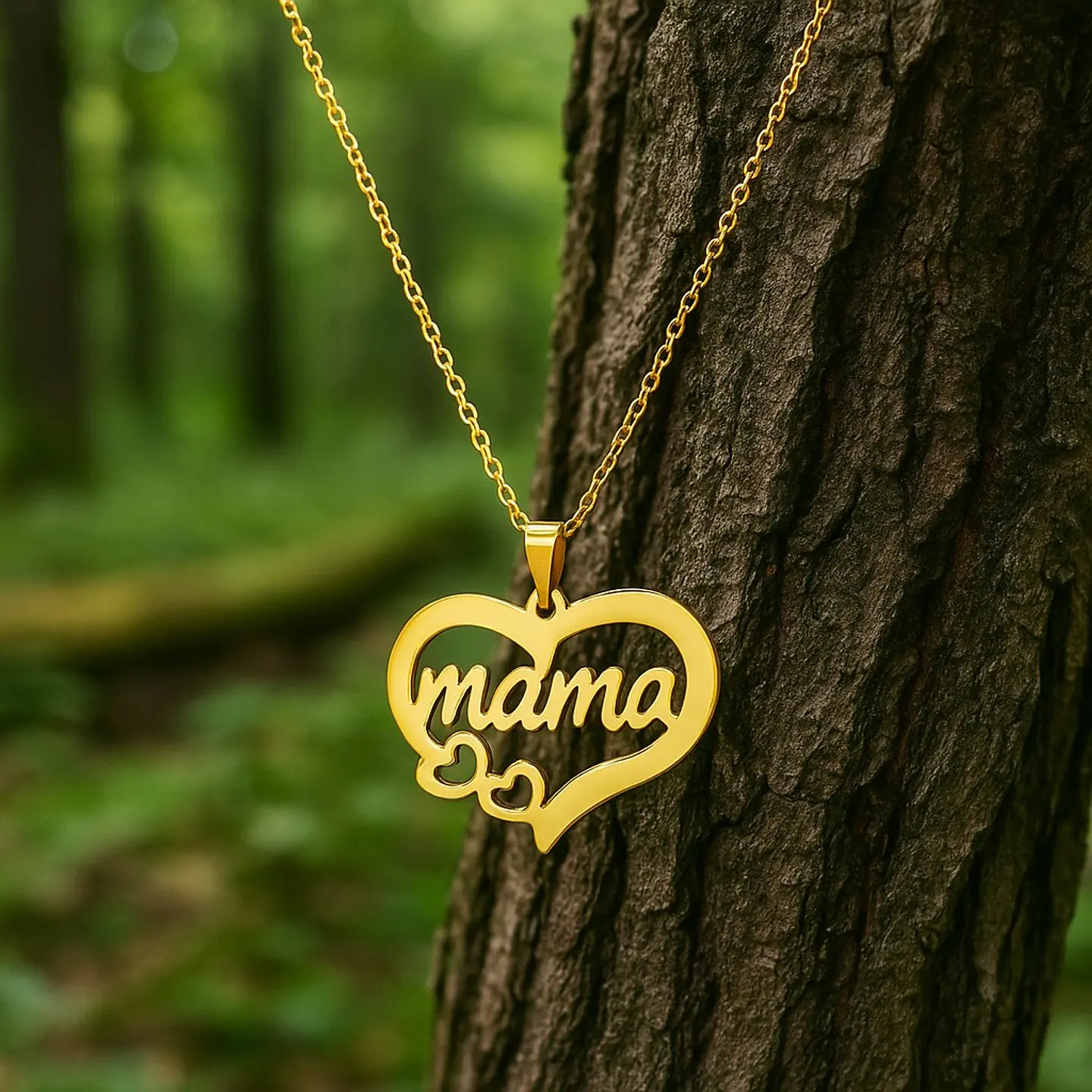 Collar Acero Mama Dos Corazones Dorado 4