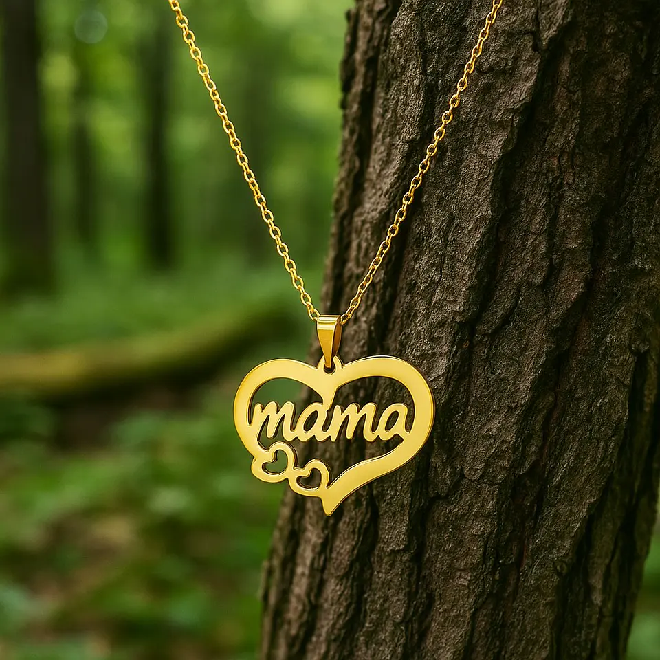 Collar Acero Mama Dos Corazones Dorado 4