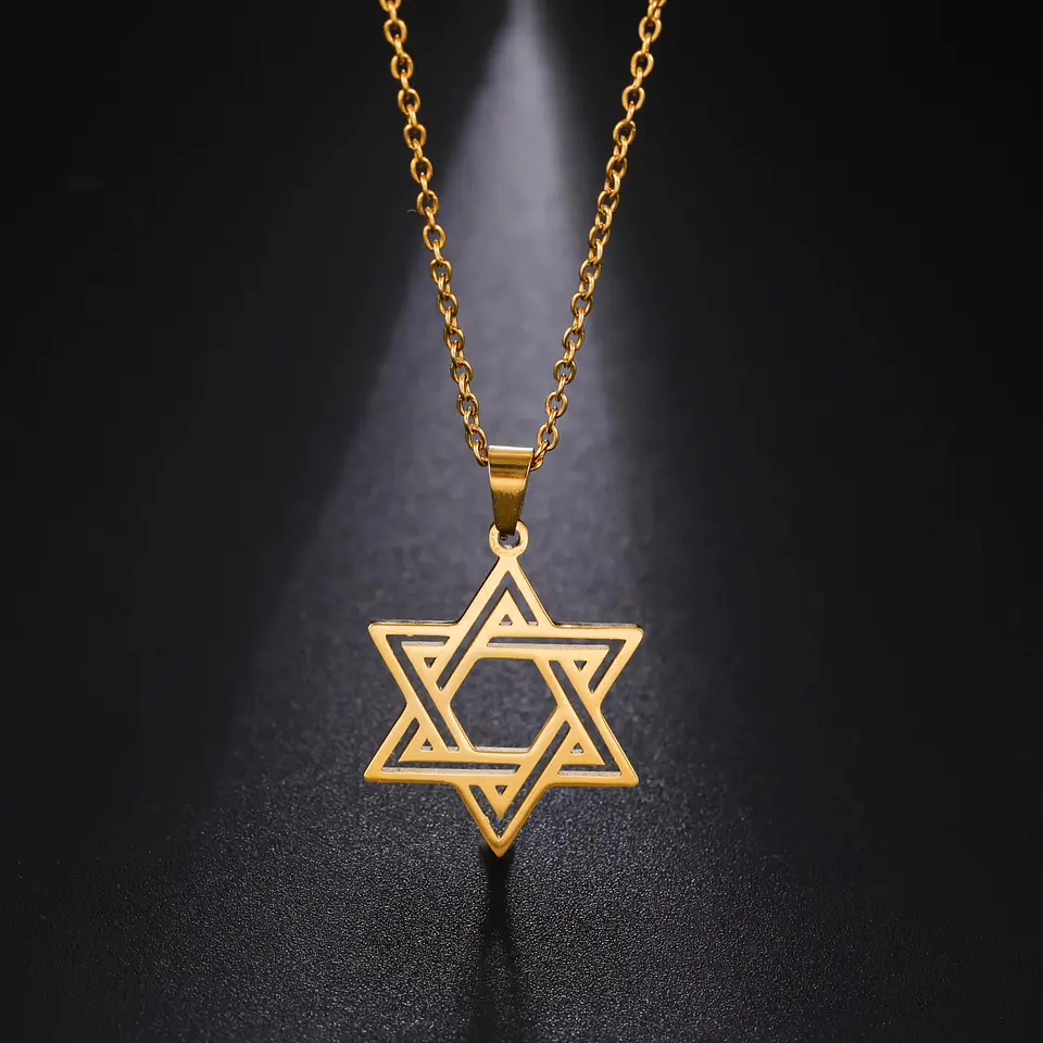Colgante Collar Estrella David Biselada Acero Dorado 6