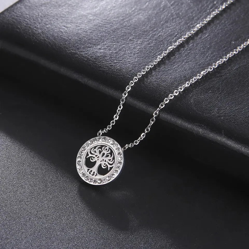 Collar Árbol de la vida con Circones Plateado Acero 9