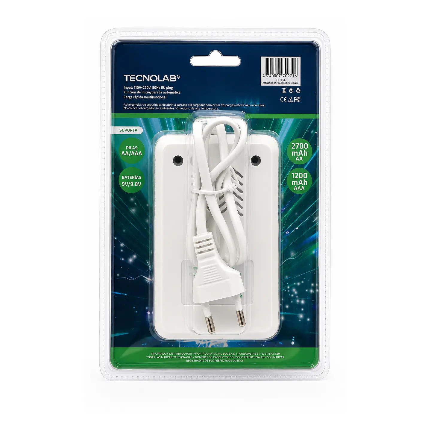 Cargador De Pilas Multifuncional Tecnolab TL834 + 4 Pilas 2
