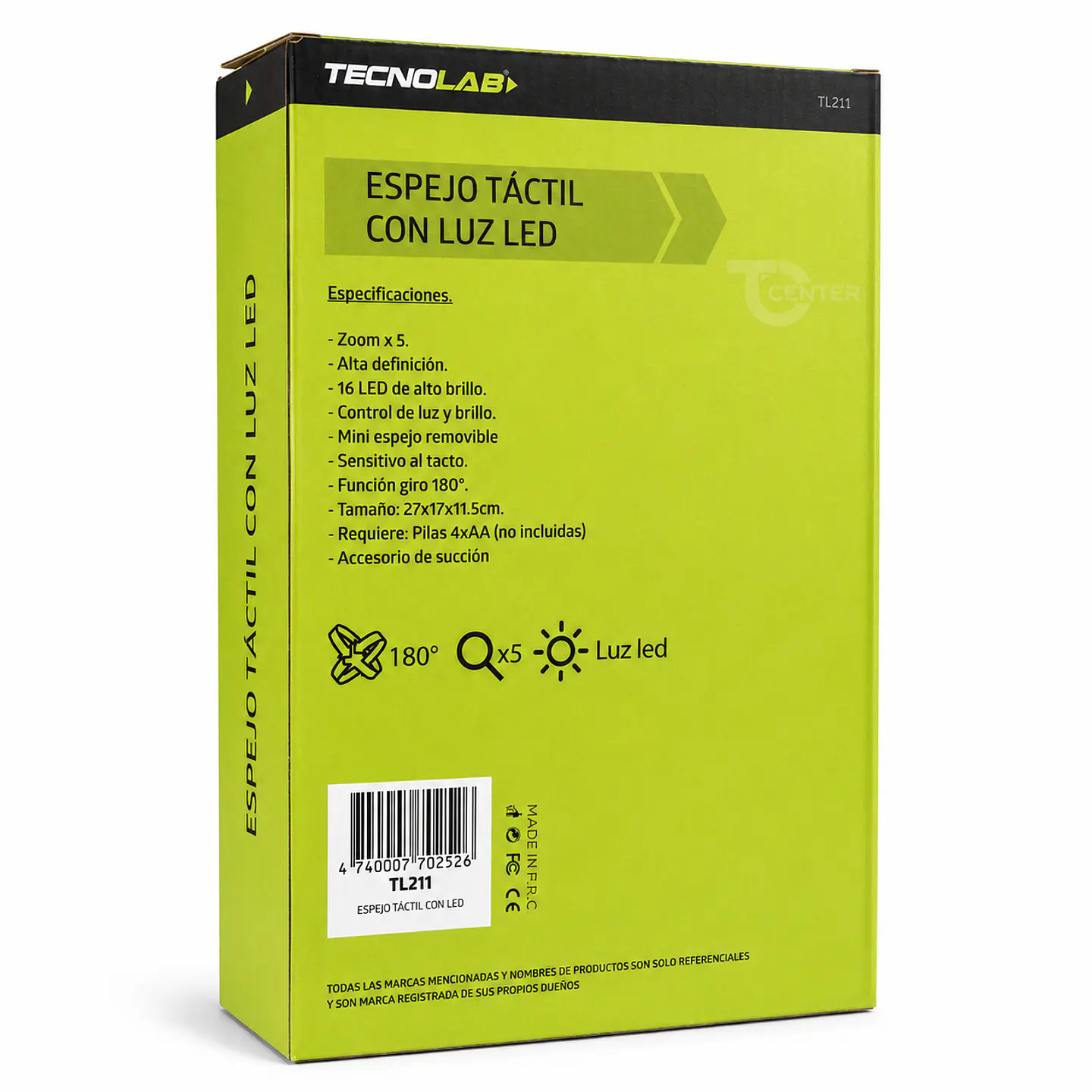 Espejo Táctil LED 5X Tecnolab TL211 Negro 5