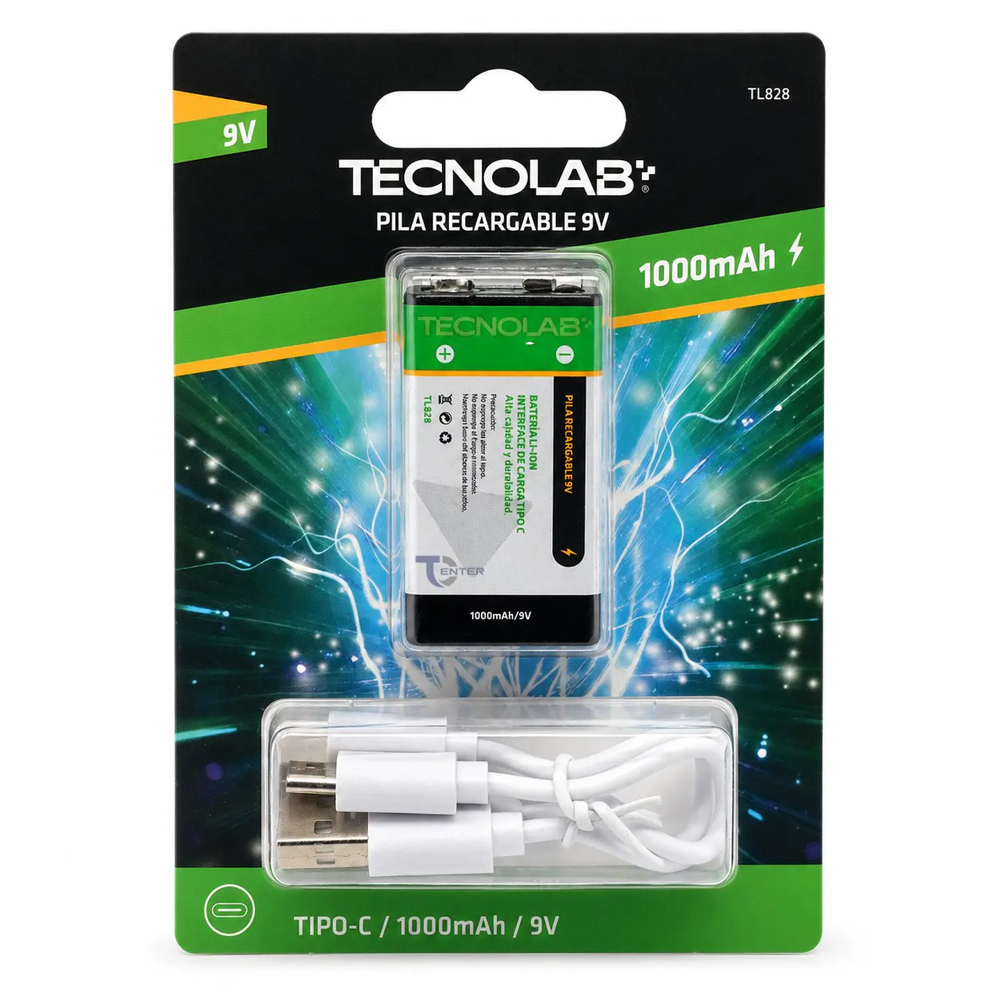 Pila Recargable 9V 1000mAh USB-C Tecnolab TL-828 1