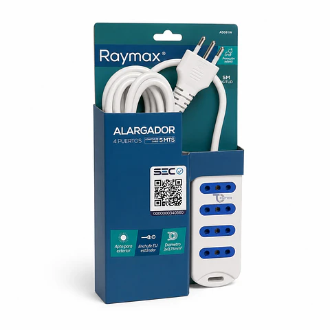 Alargador RAIMAX 5M 4 Tomas RM0061W Blanco