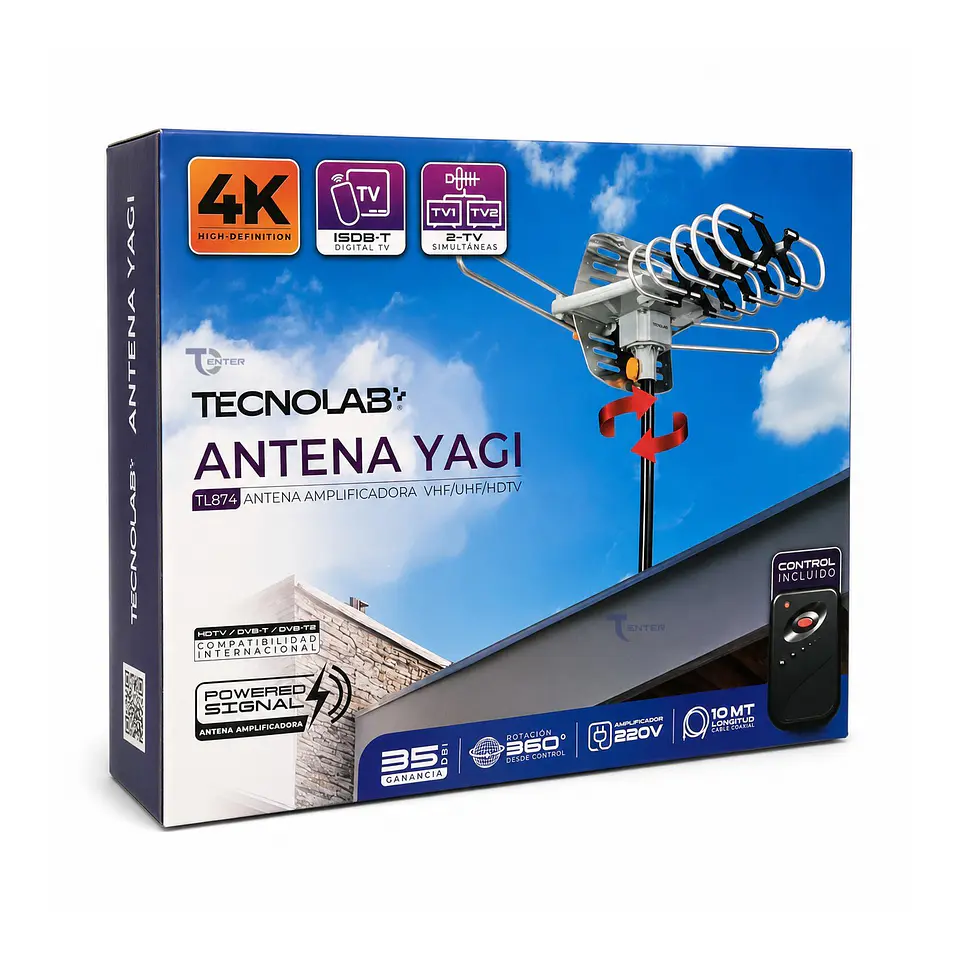 Antena TV Digital Tecnolab TL874 35 dBi 360° 4K 4