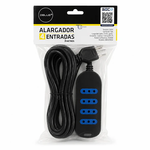 Alargador Dblue 3M 4 POS DBEXP004BK Negro