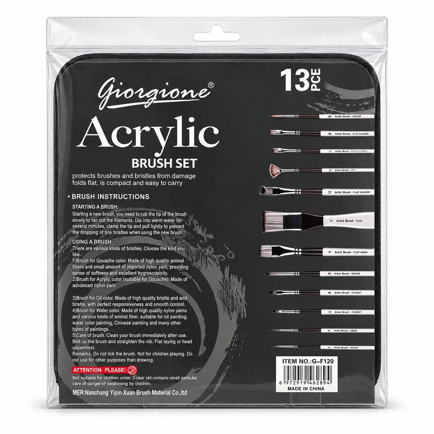 Set 12 Pinceles Nylon Giorgione G-F120 Acrílico y Acuarela 2