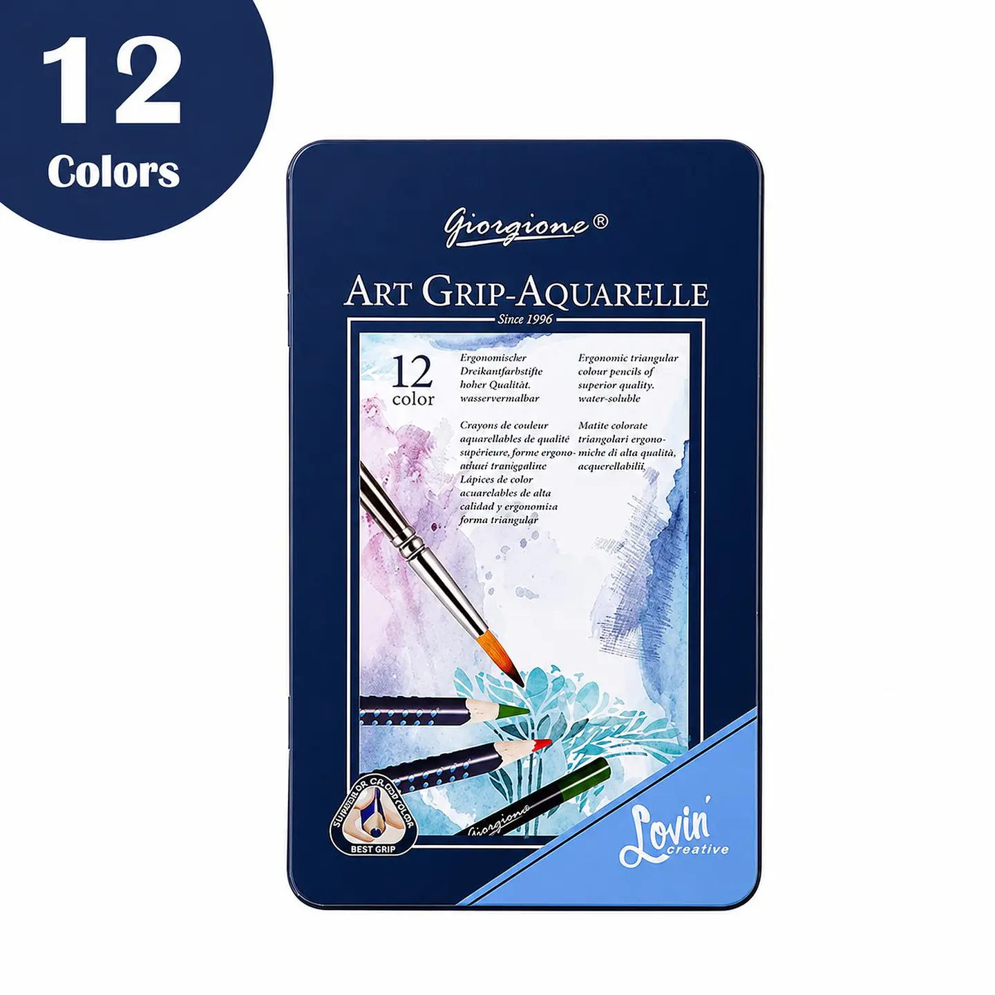 Lápices Acuarelables Giorgione Art Grip 12 Colores + Pincel 2