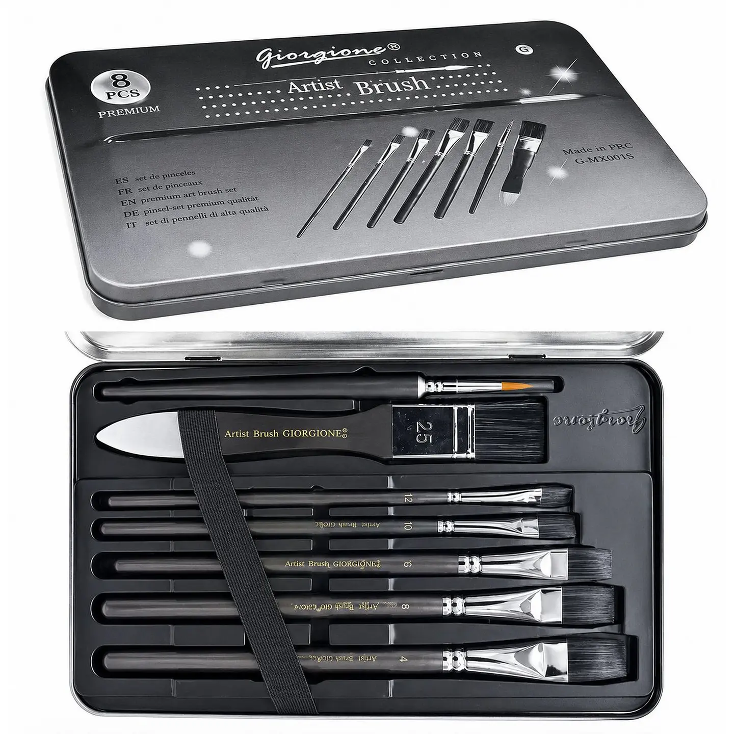 Set 8 Pinceles Giorgione MX001 Pelo Negro Estuche Metálico 3