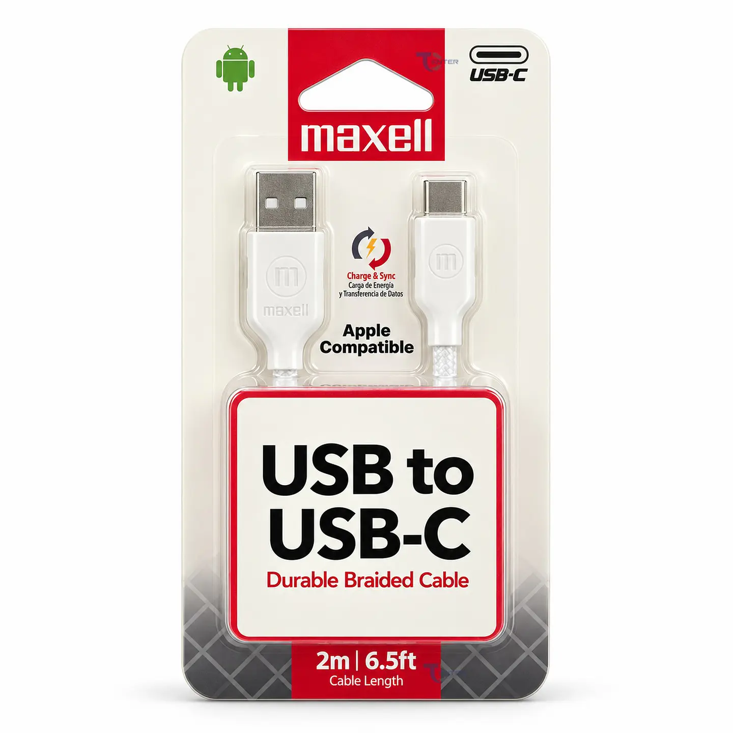 Cable Trenzado USB-A a USB-C Maxell BRACW-2M 2 m Blanco 1