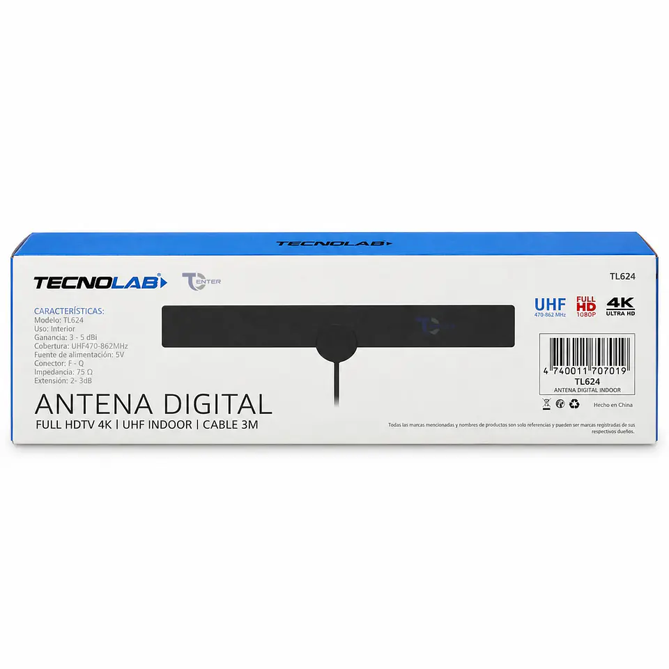 Mini Antena TV Digital Tecnolab Slim TL624 Cable 3 m 4
