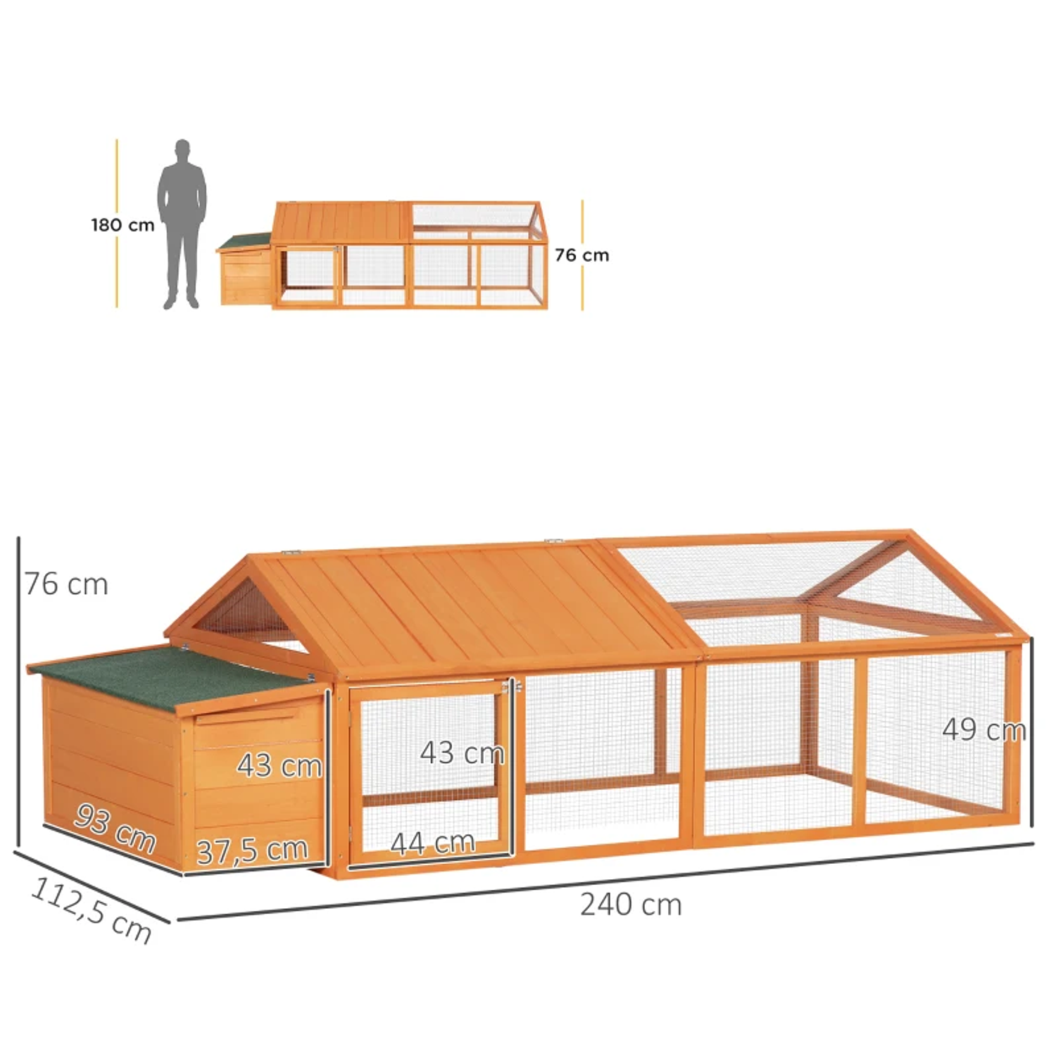 Wooden chicken coop for 4-8 chickens - 240x112.5x76cm 2